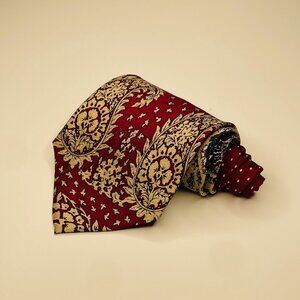 Hand Made Beautiful Red and Gold Paisley Silk Necktie